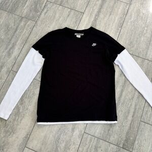 Nike Kids Double Layered Long Sleeve T Black Waffle Knit White Size XL Y2K